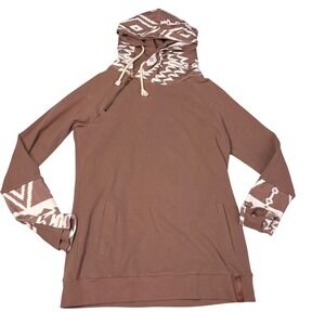 Ampersand‎ Avenue Hoodie Aztec Print Zipper Neck Brown Tan Womens Size M